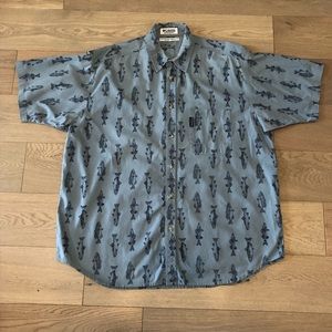 Columbia Button Down Short Sleeve Shirt Sz XL Green Fish Trout Print Cotton
